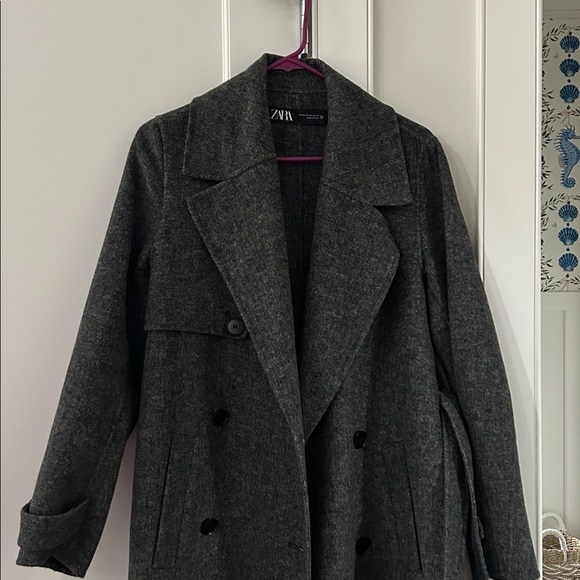 Women's Zara Gray Wool Blend Trench Coat - Picture 6 of 7